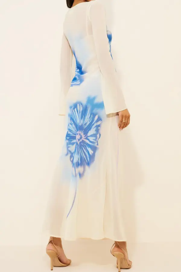 Printed Tulle Maxi Dress