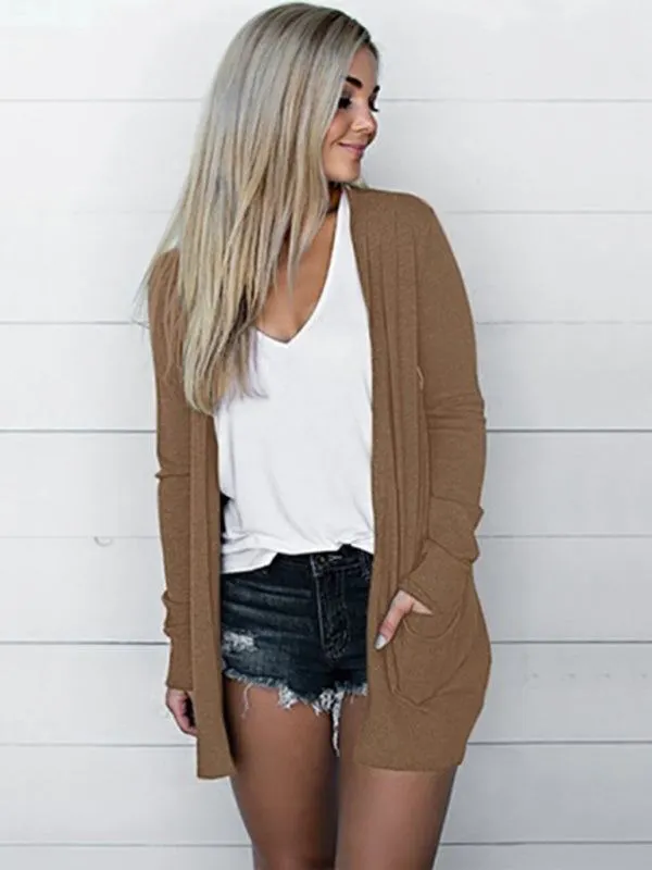 Women's Long Sleeve T-Shirt Cardigan with Pockets