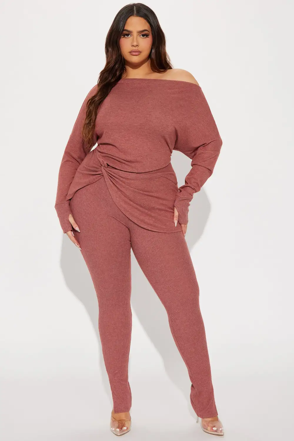 Tara Twist Front Pant  Set - Mauve