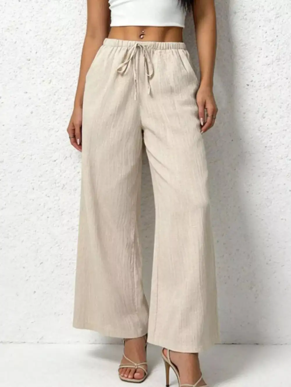 Casual Drawstring Wide Leg Pants