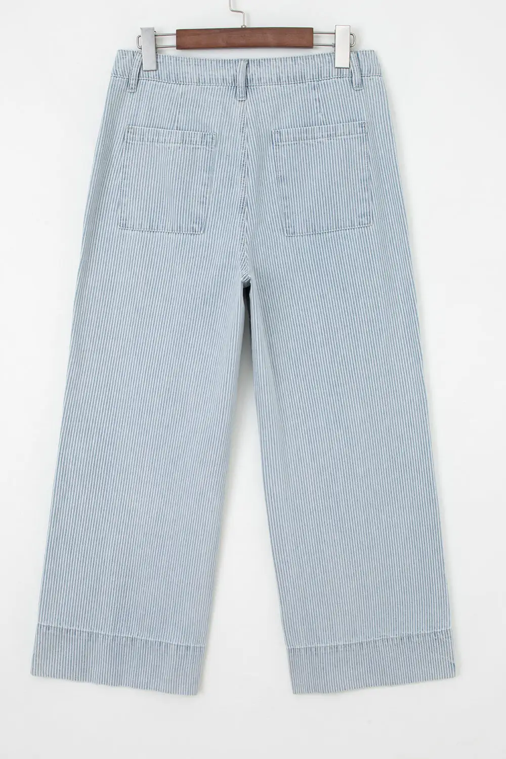 Stripe Button Flap Pocket Cuffed Hem Wide Leg Jeans