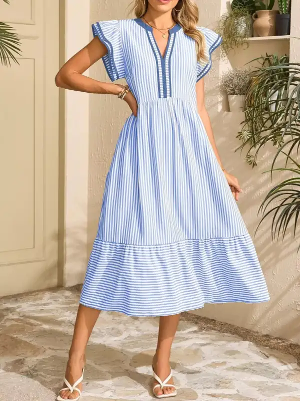 Striped Ruffle Dress Casual