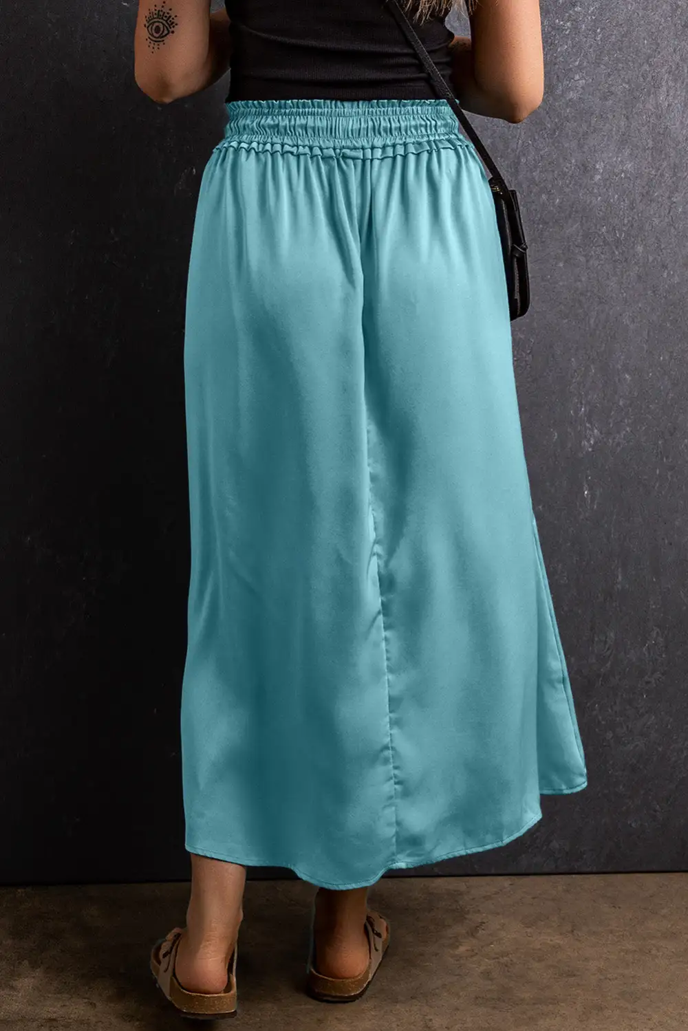 Drawstring Flowy Split Skirt