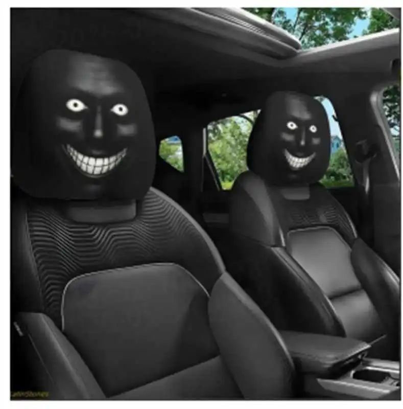 Black & White Creepy Smile Design Car Headrest Cover Stretch Universal Horror Car Dust Cover