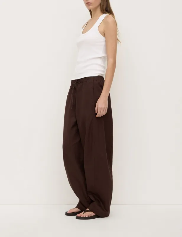 Ganache Cotton Linen Barrel-Leg Pant