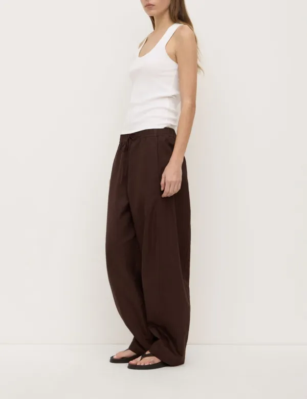 Ganache Cotton Linen Barrel-Leg Pant