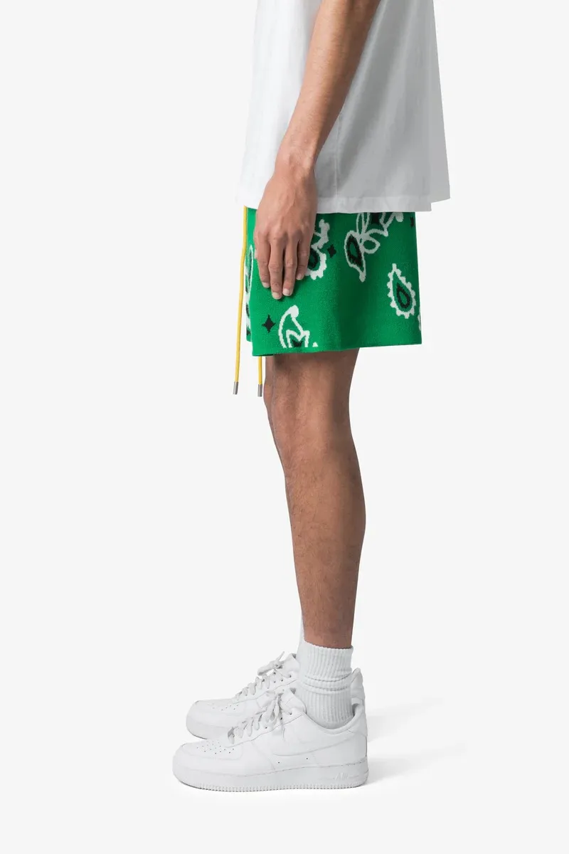 GREEN PAISLEY PRINTED KNIT SHORTS