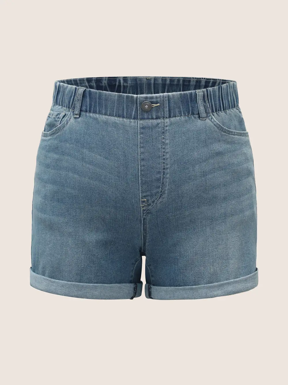 Light Wash Button Up Roll Hem Denim Shorts