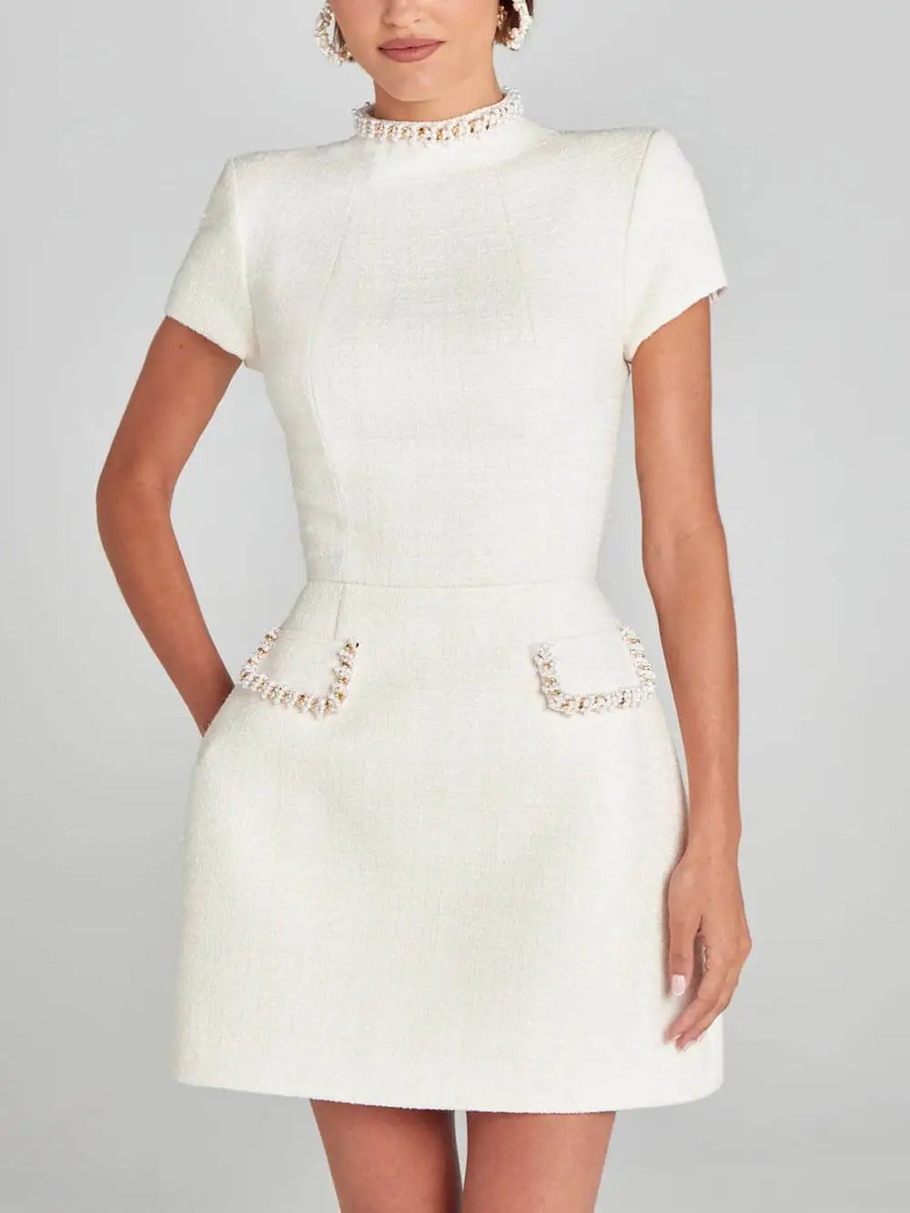 And Playful Pearl Trim Pocket Mini Dress
