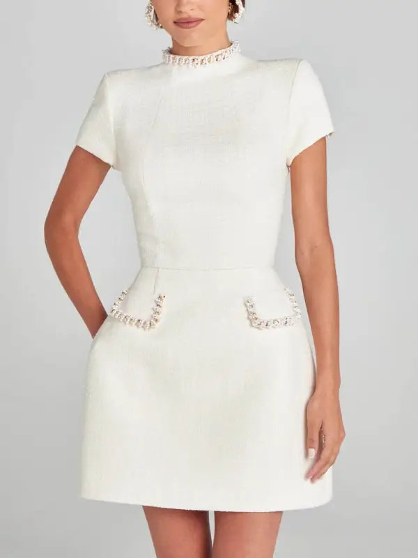And Playful Pearl Trim Pocket Mini Dress