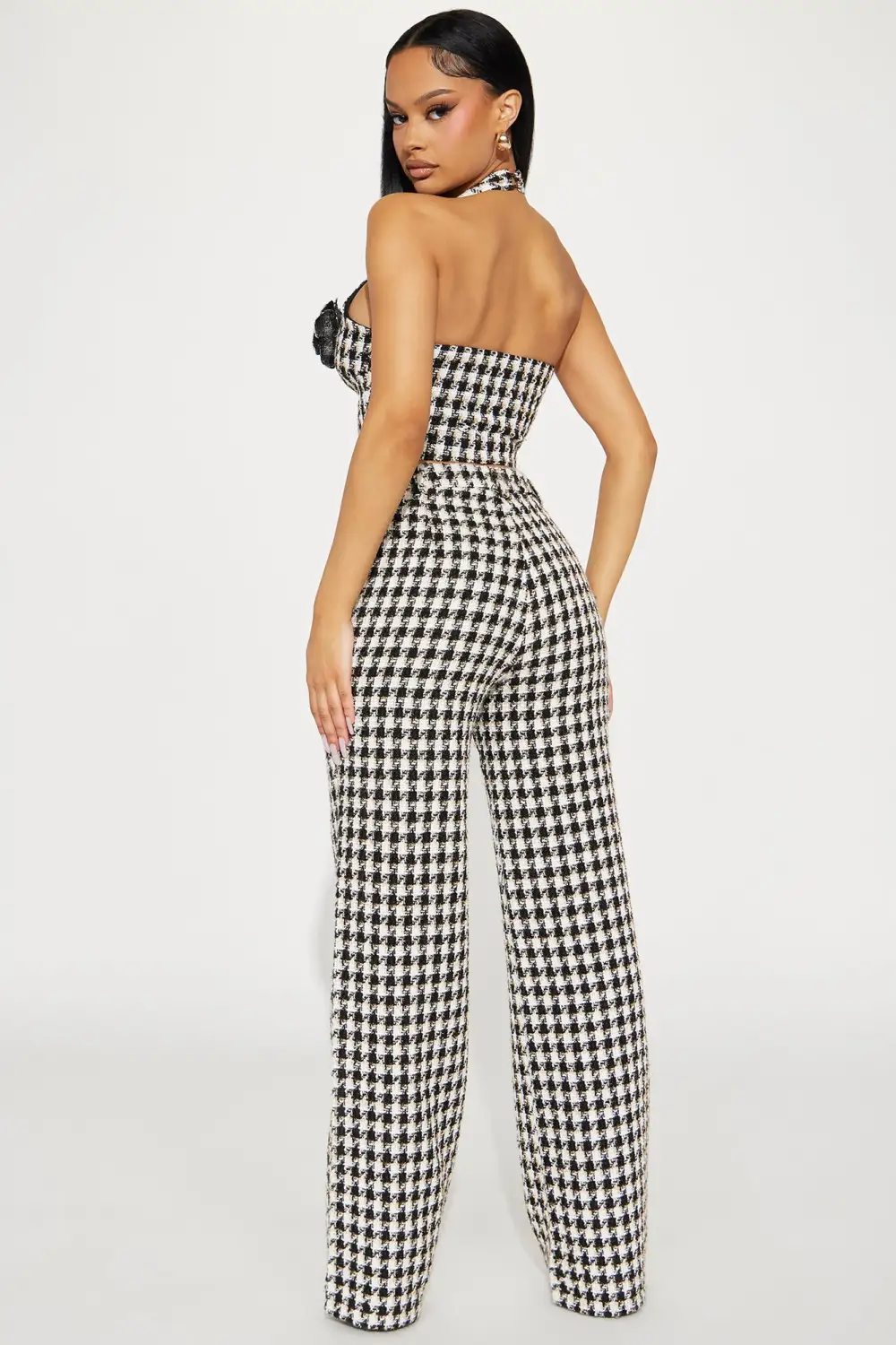 Naya Tweed Vest Pant Set - Black/White