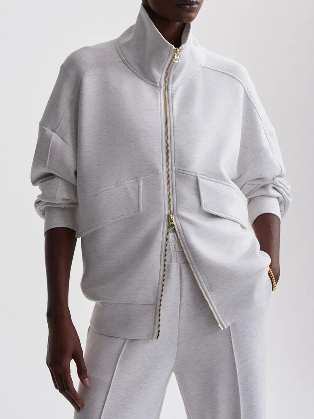Modern Full-Zip Stand-Collar Pocketed Sweatshirt