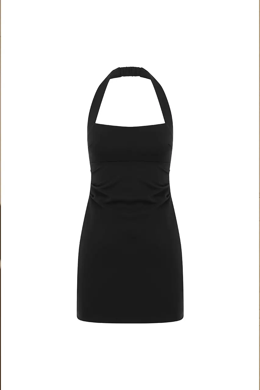 Solid Color Halter Neck Sexy Mini Dress