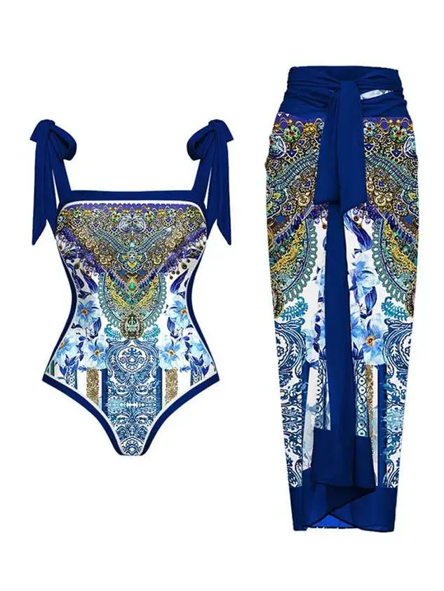 Women’s One-Piece Chiffon Swimsuit Chiffon Skirt Two-Piece Set