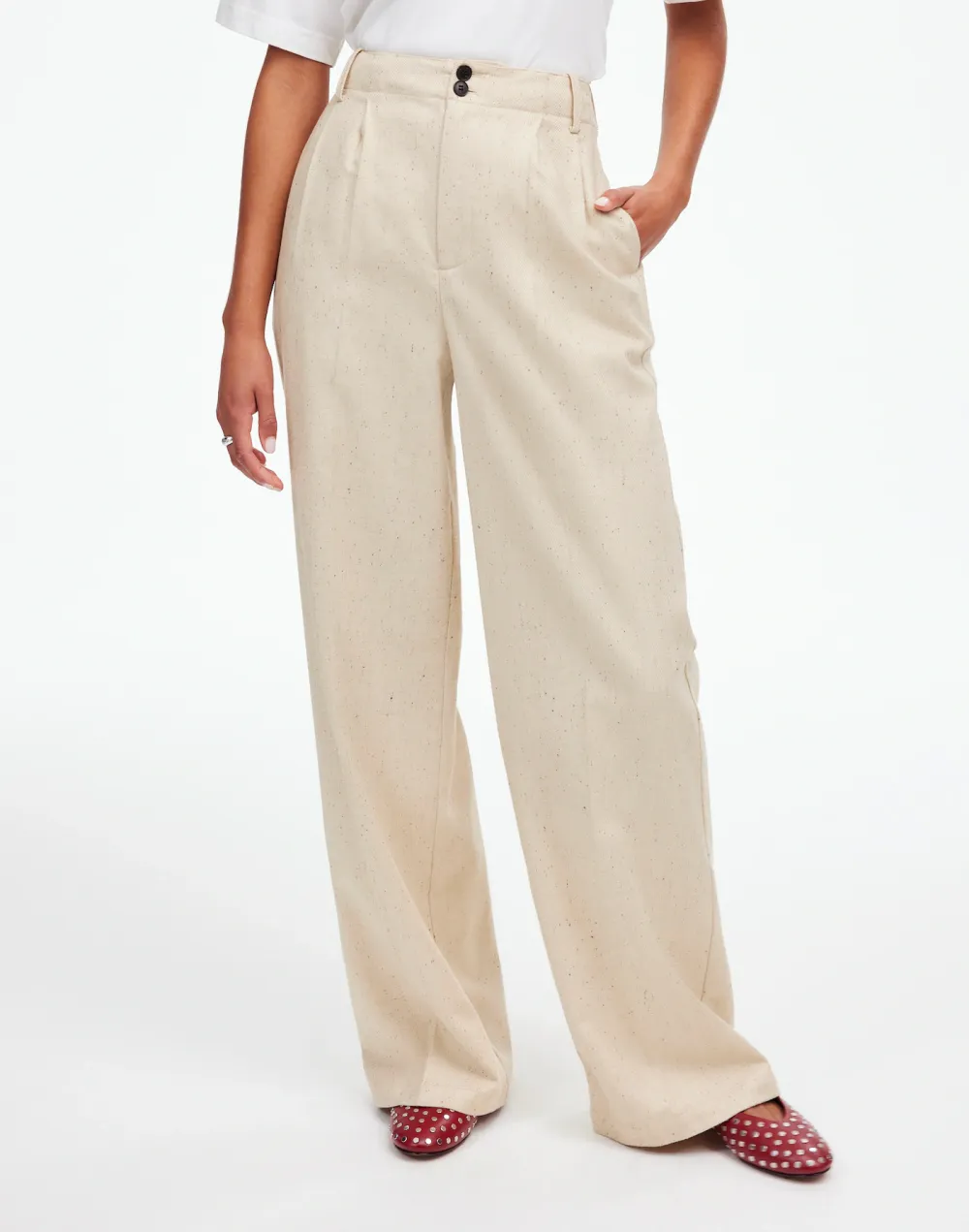 Wide-Leg Pant in Herringbone Fabric