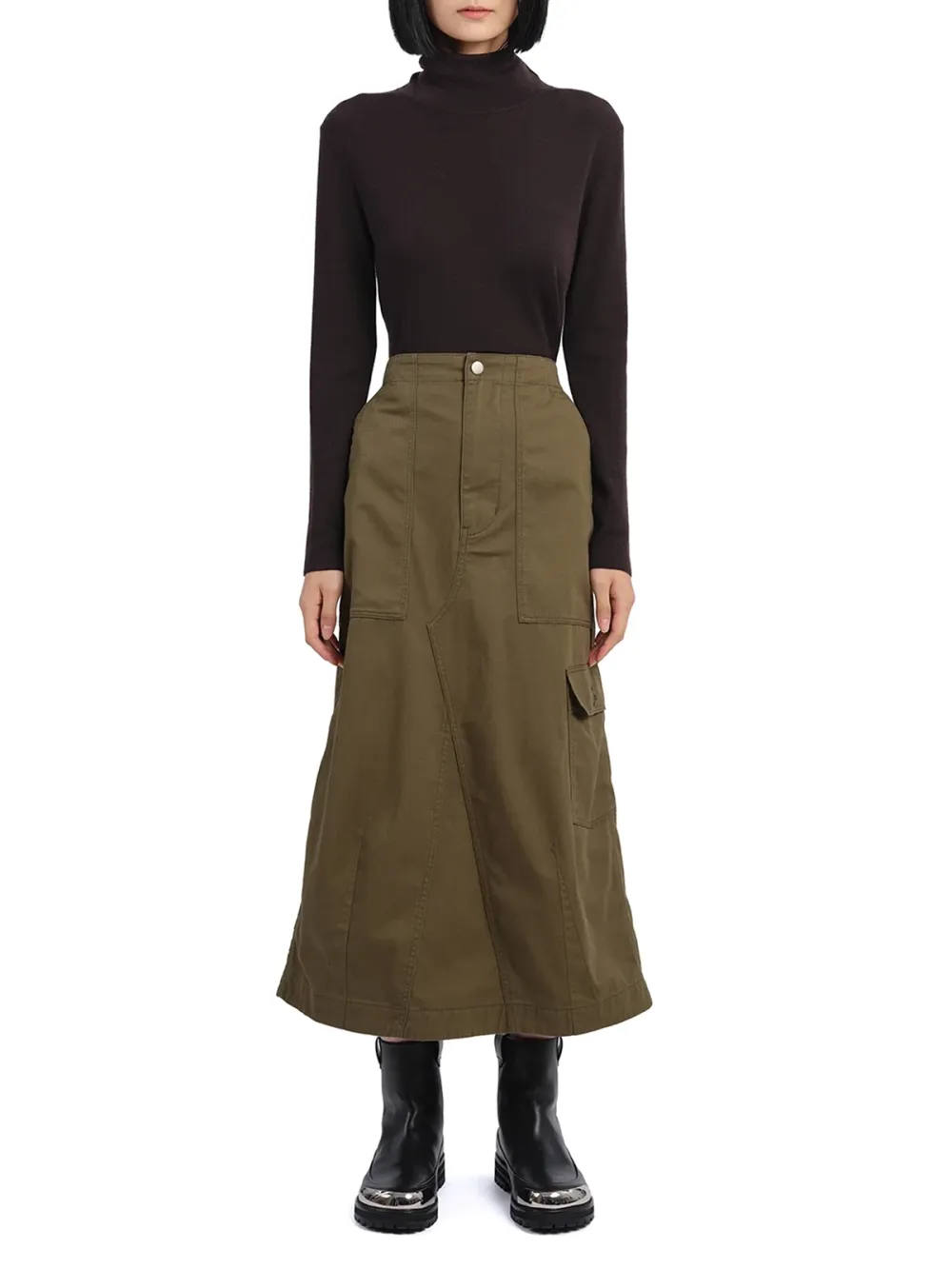 Solid Color Contrast Trim Turtle Neck