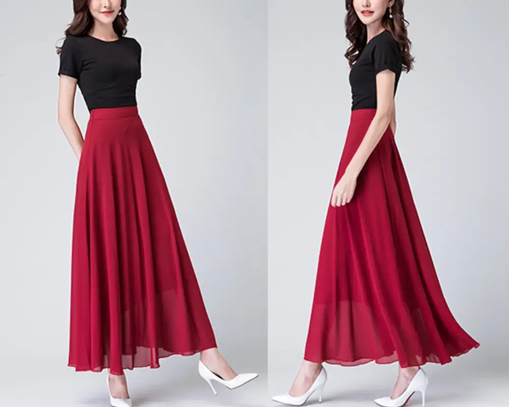 Lightweight Elastic Waist Chiffon A Line Maxi Skirt