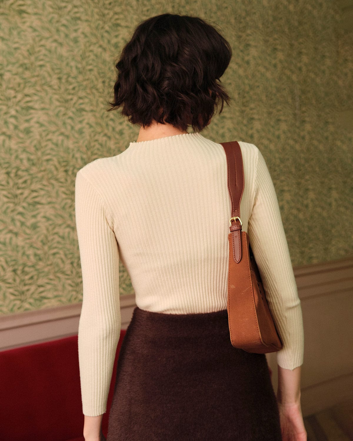 The Beige Mock Neck Ribbed Knit Top