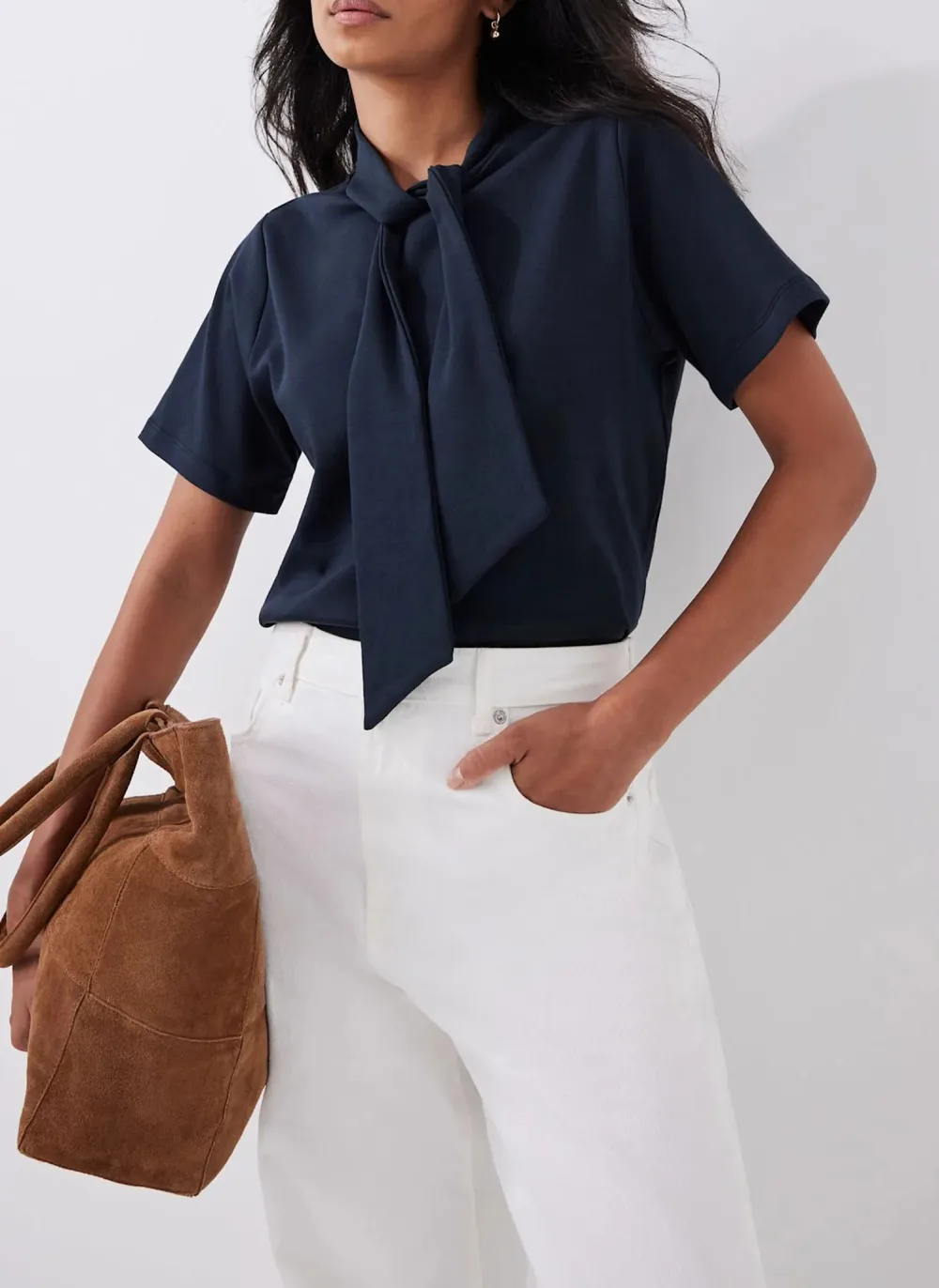Casual Style Navy Cotton Top