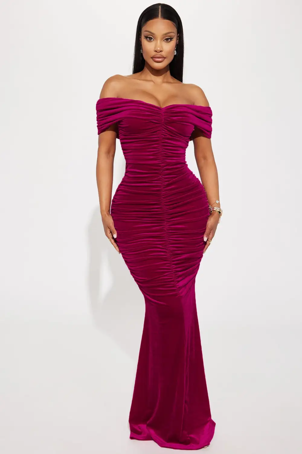 Karissa Velvet Maxi Dress - Fuchsia