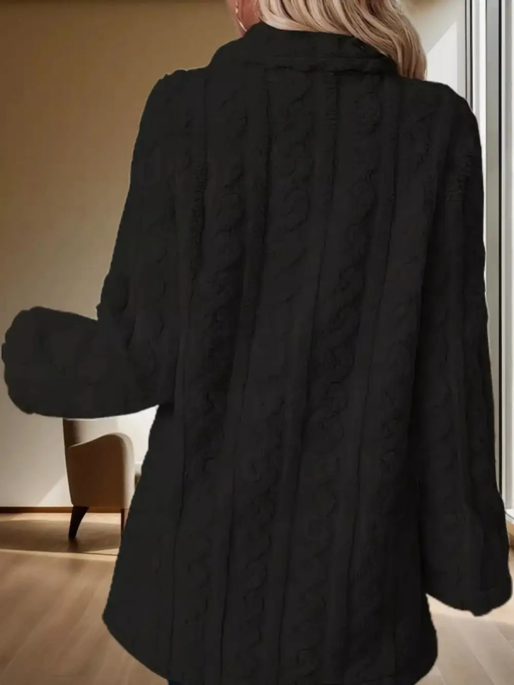 Double-breasted Fleece Longline Coat
