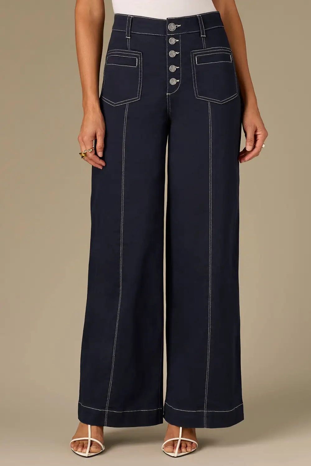 Petite Button Fly Wide Leg Pants