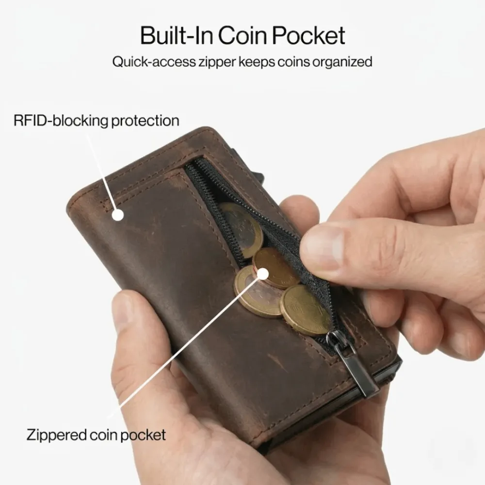 RFID Blocking Automatic Pop-up Metal Card Holder Mini Wallet Coin Purse