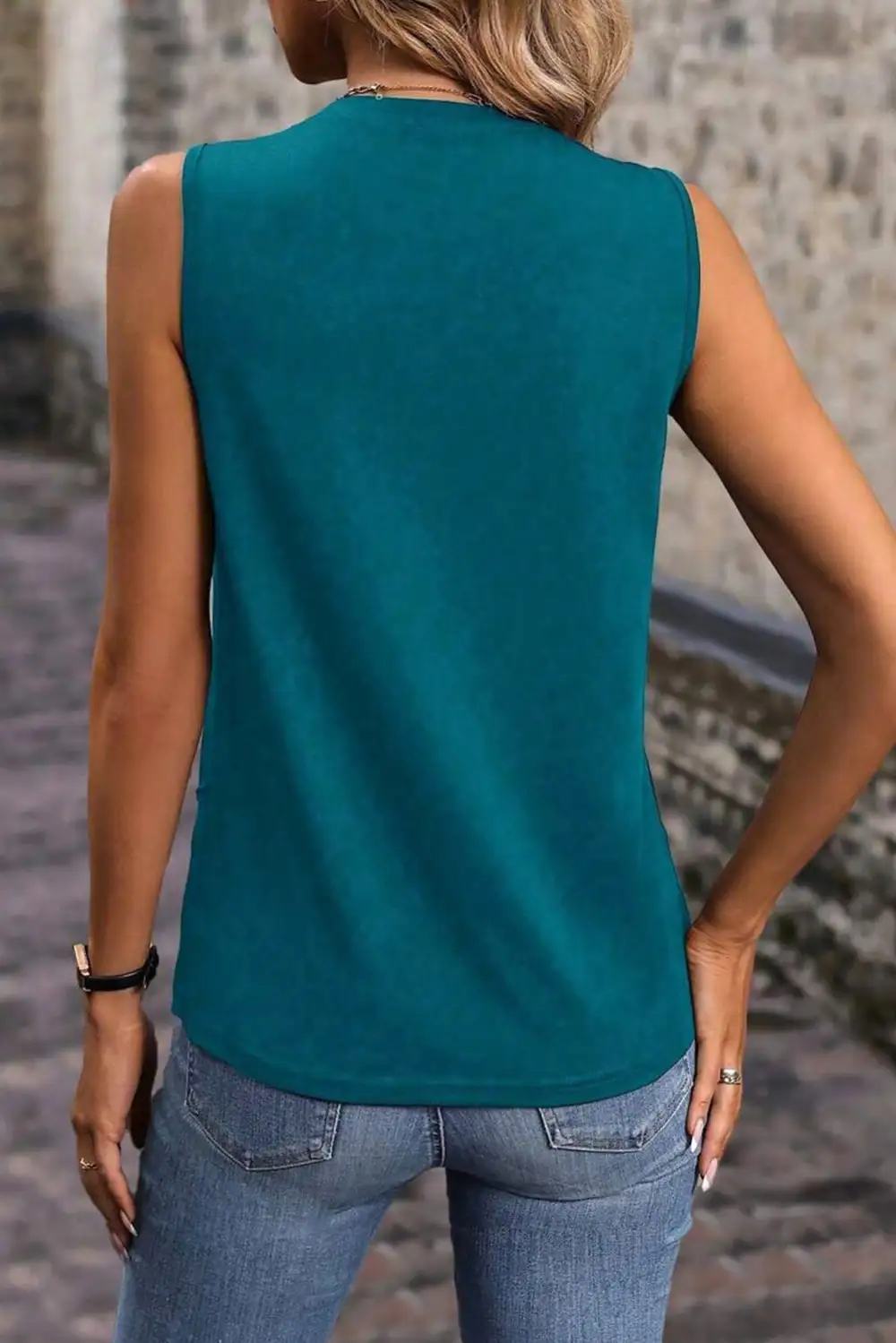 Sapphire Stitching Detail Round Neck Tank Top