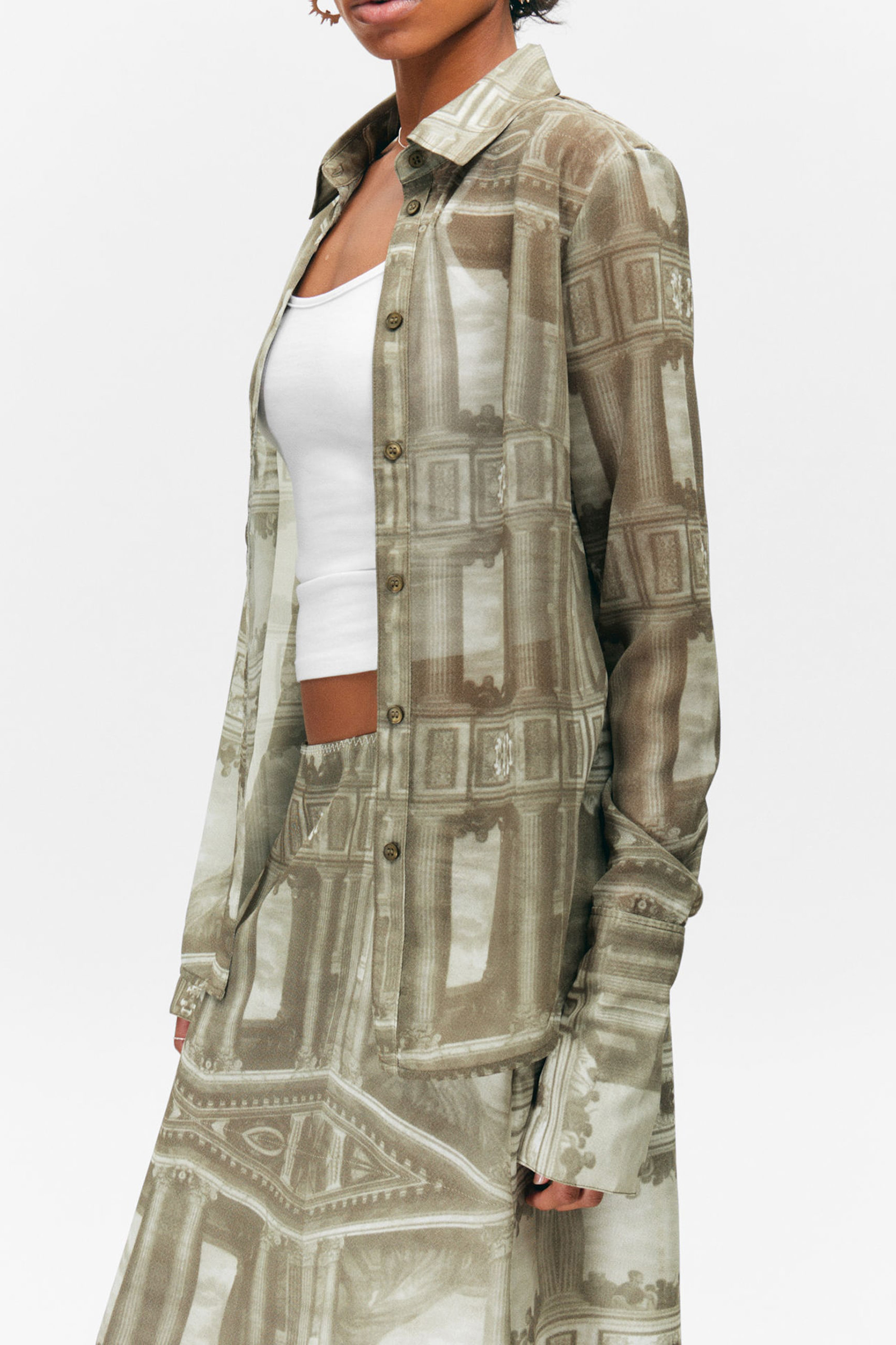 Sheer Printed Long Sleeve Shirt