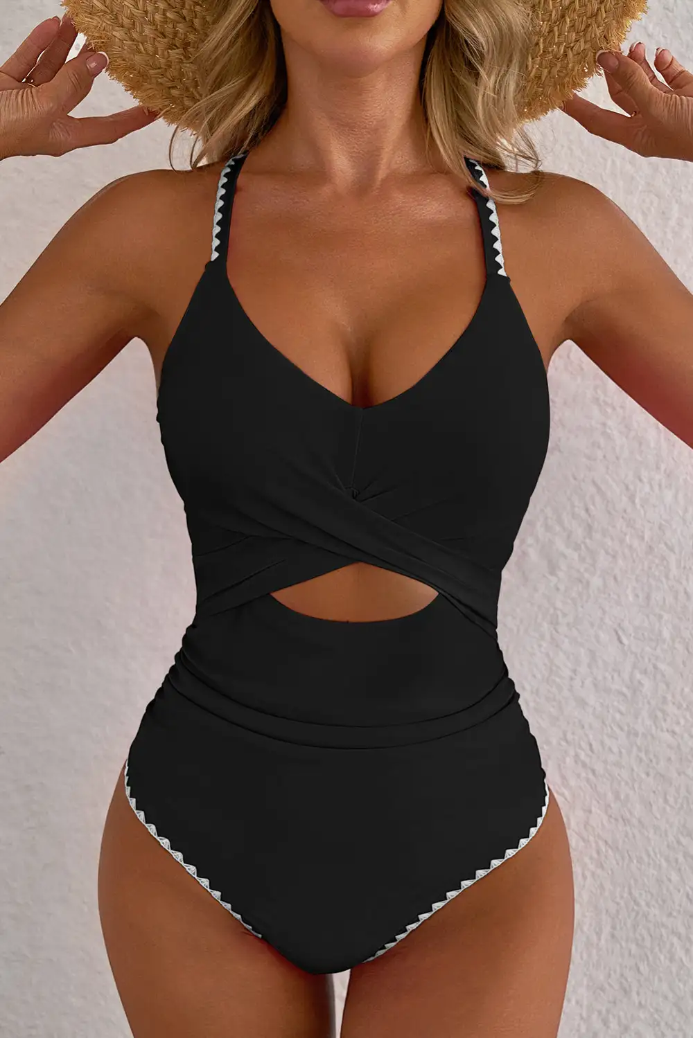 Ric Rac Trim Contrasted One Piece Swimsuit
