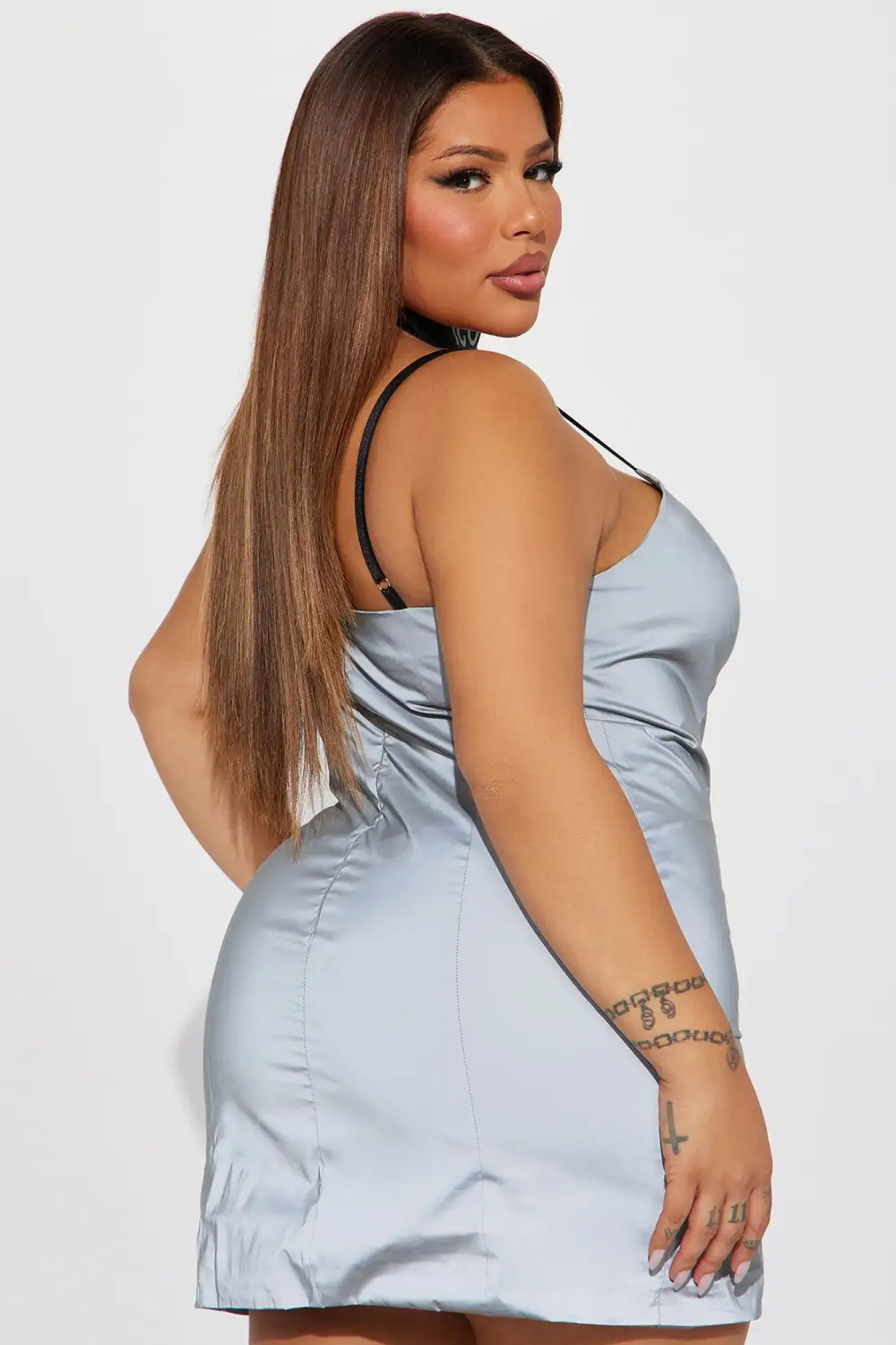 Iconic Reflective Mini Dress Set - Silver