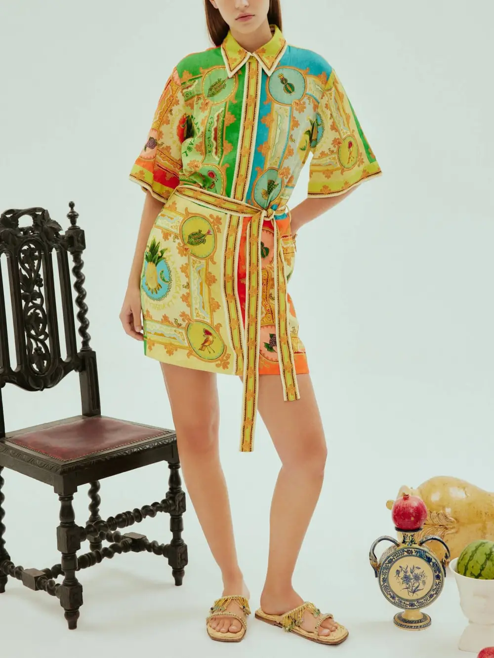 Satin Fun Print Exquisite Mini Dress