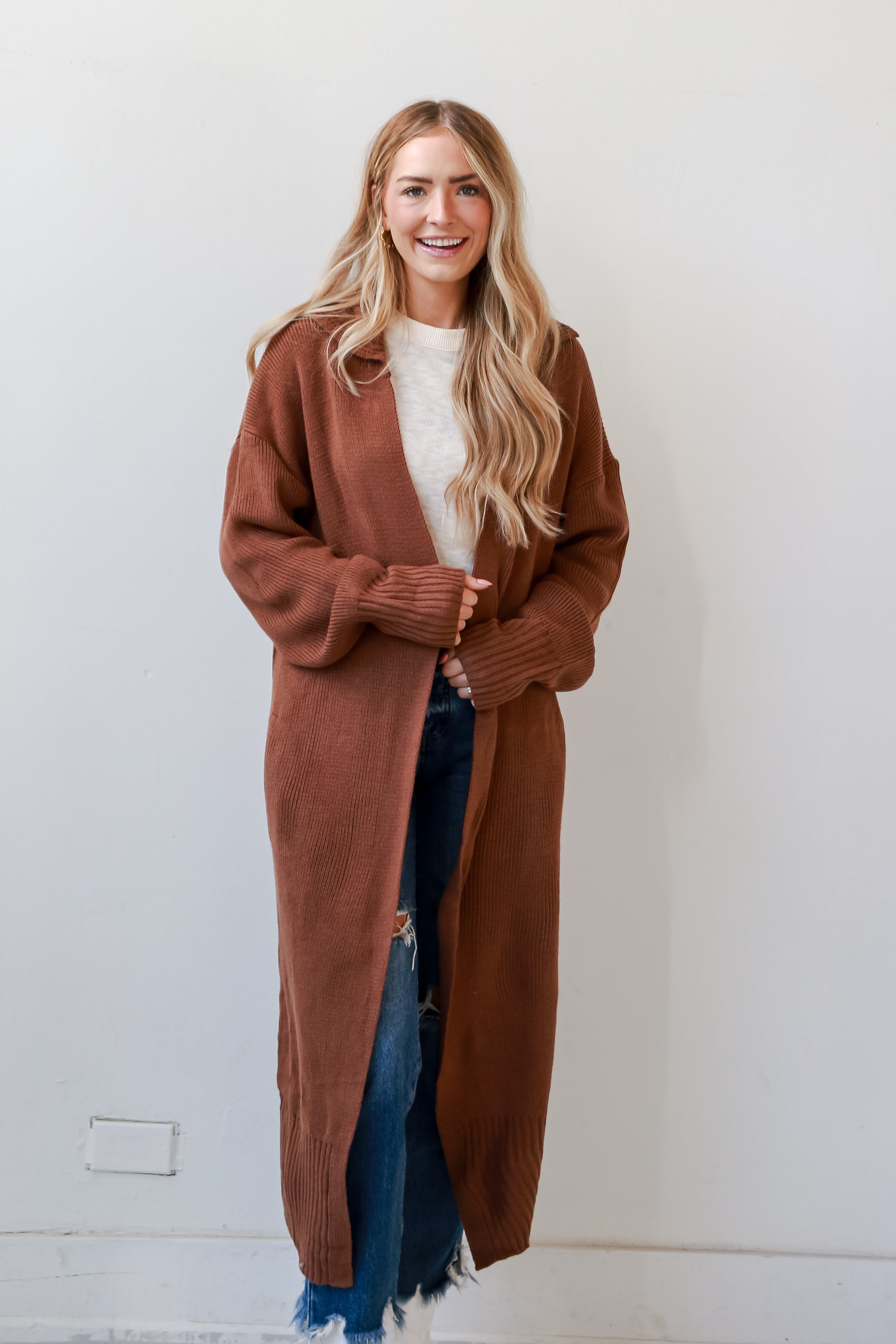 FINAL SALE - Chilly Day Charm Mocha Longline Sweater Cardigan