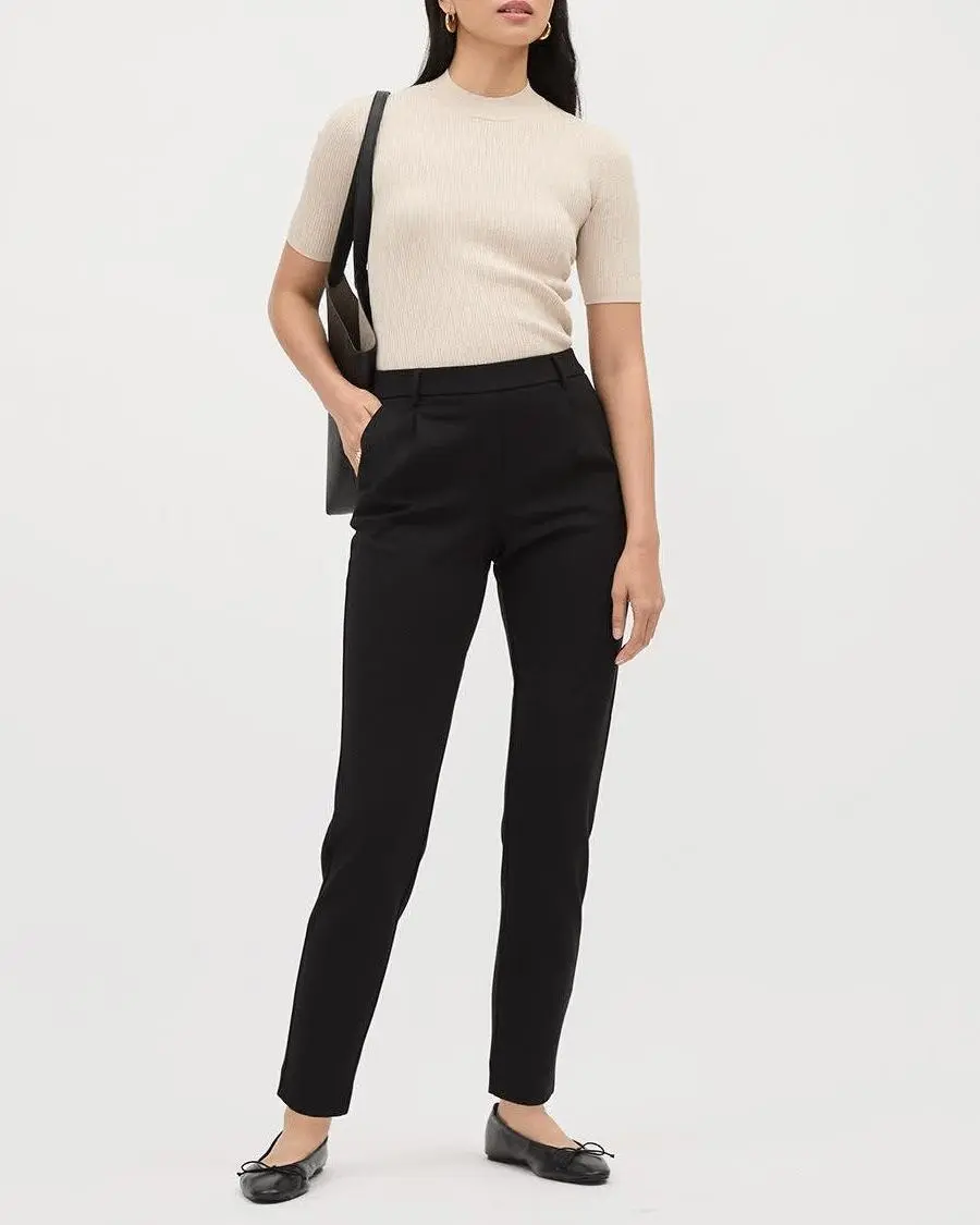 Black Knit Mid-Rise Tapered-Leg Pant