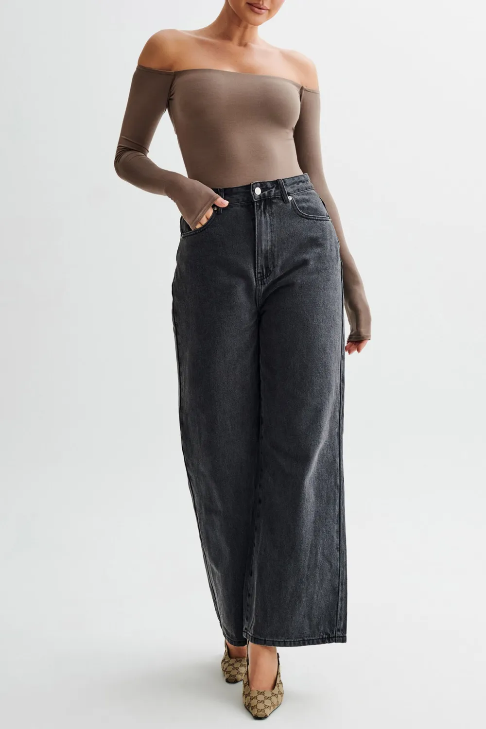 Off Shoulder Long Sleeve Bodysuit