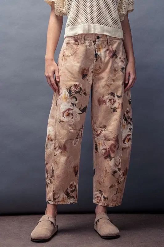 Floral Barrel Denim Jeans