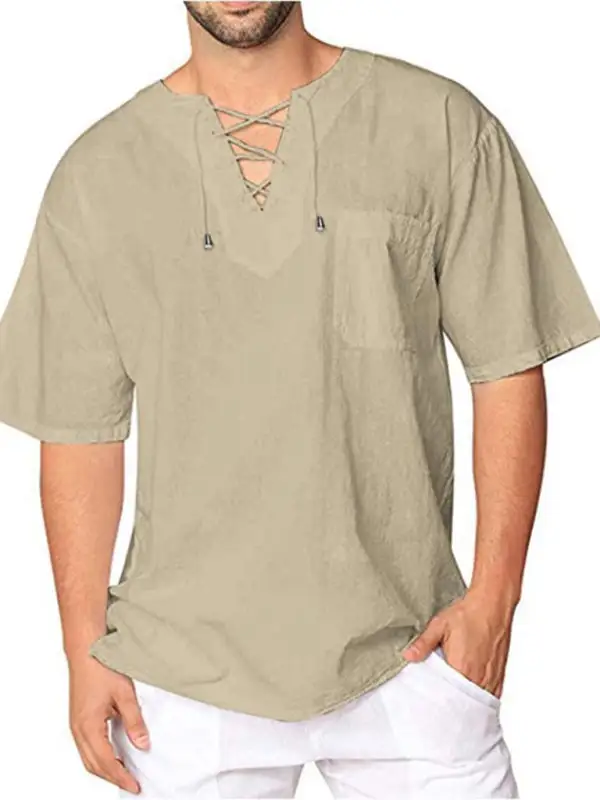 Linen Blend Cotton Blend Collared Shirt