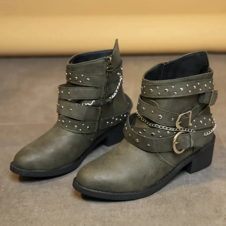 Round Toe Block Heels Boots