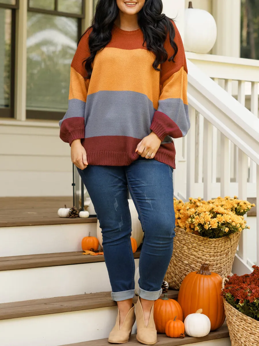 Multi Color Patchwork Loose Knit Sweater