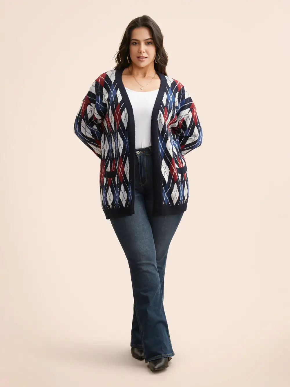 Plaid Drop Shoulder Pocket Cardigan