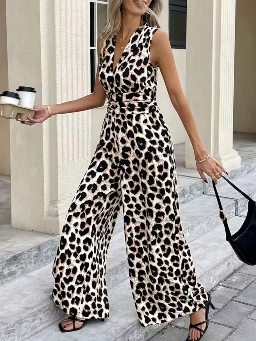 Leopard Print Wide Leg Jumpsuit