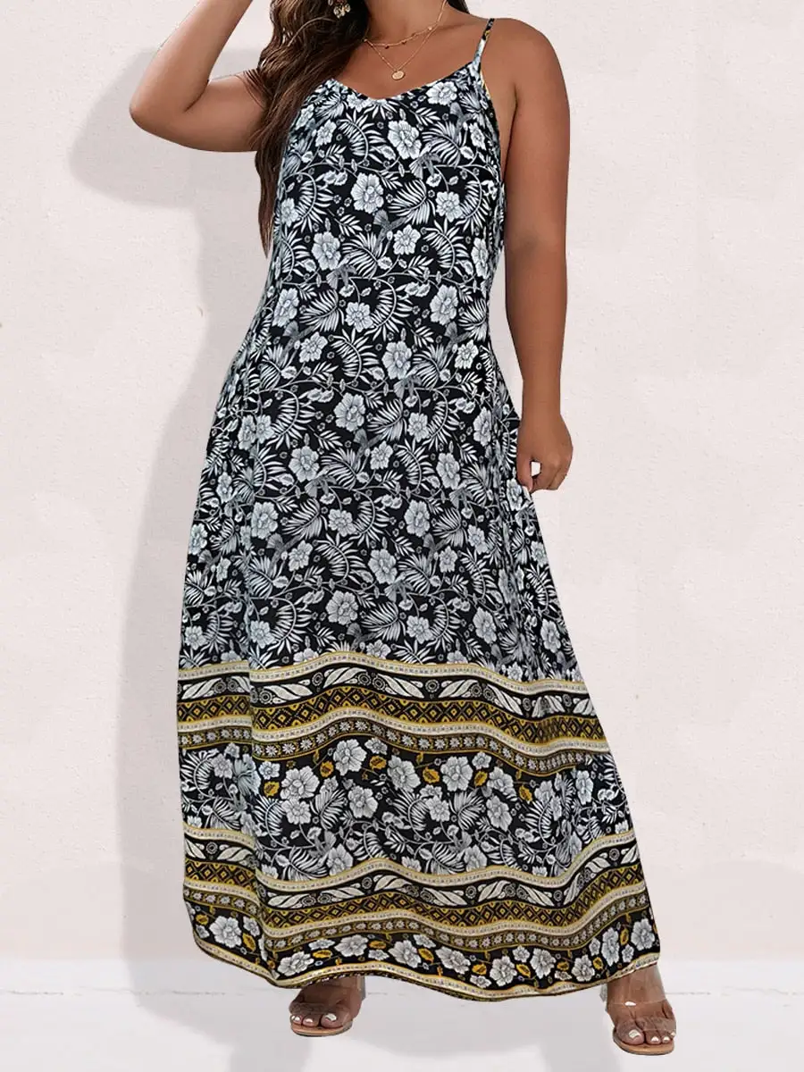 Spirit and Rebel Plus Size Floral Print Boho Maxi Dress