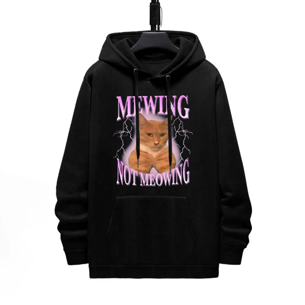 MEWING NOT MEOWING PATTERN PRINTED HOODIE