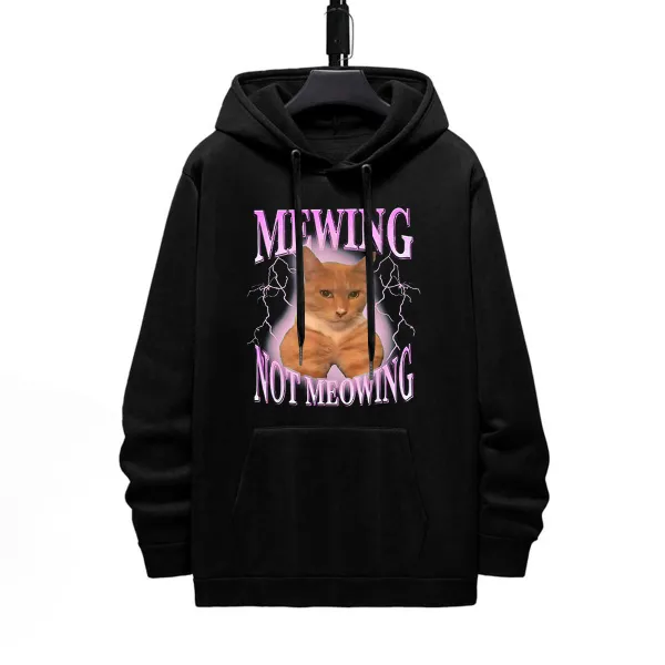 MEWING NOT MEOWING PATTERN PRINTED HOODIE