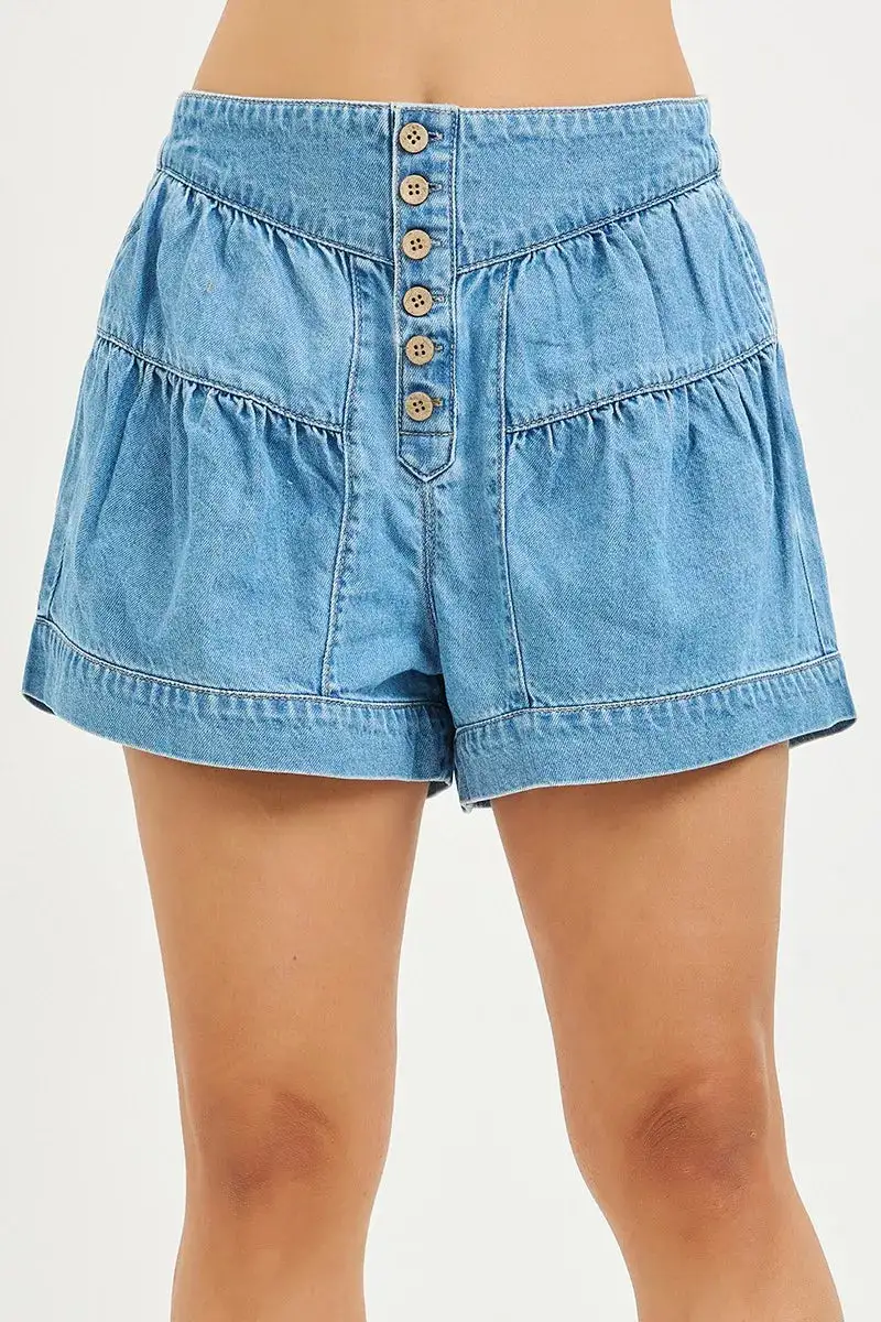 Risen Elastic Band Slouchy Shorts with Shirred Detail