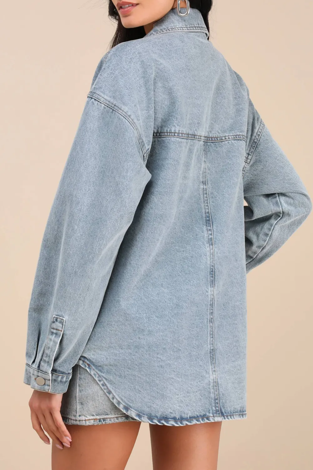 Casual Style Light Wash Denim Oversized Shacket
