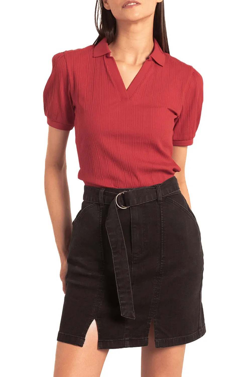 Women's Ribbed Cotton Slim Fit Polo Shirt