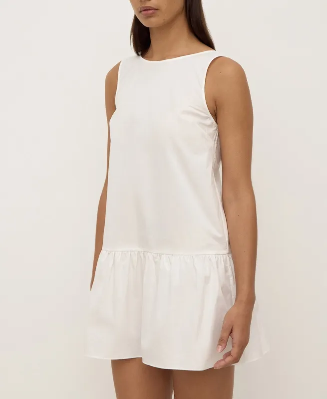 White High-Neck Cotton Mini Dress