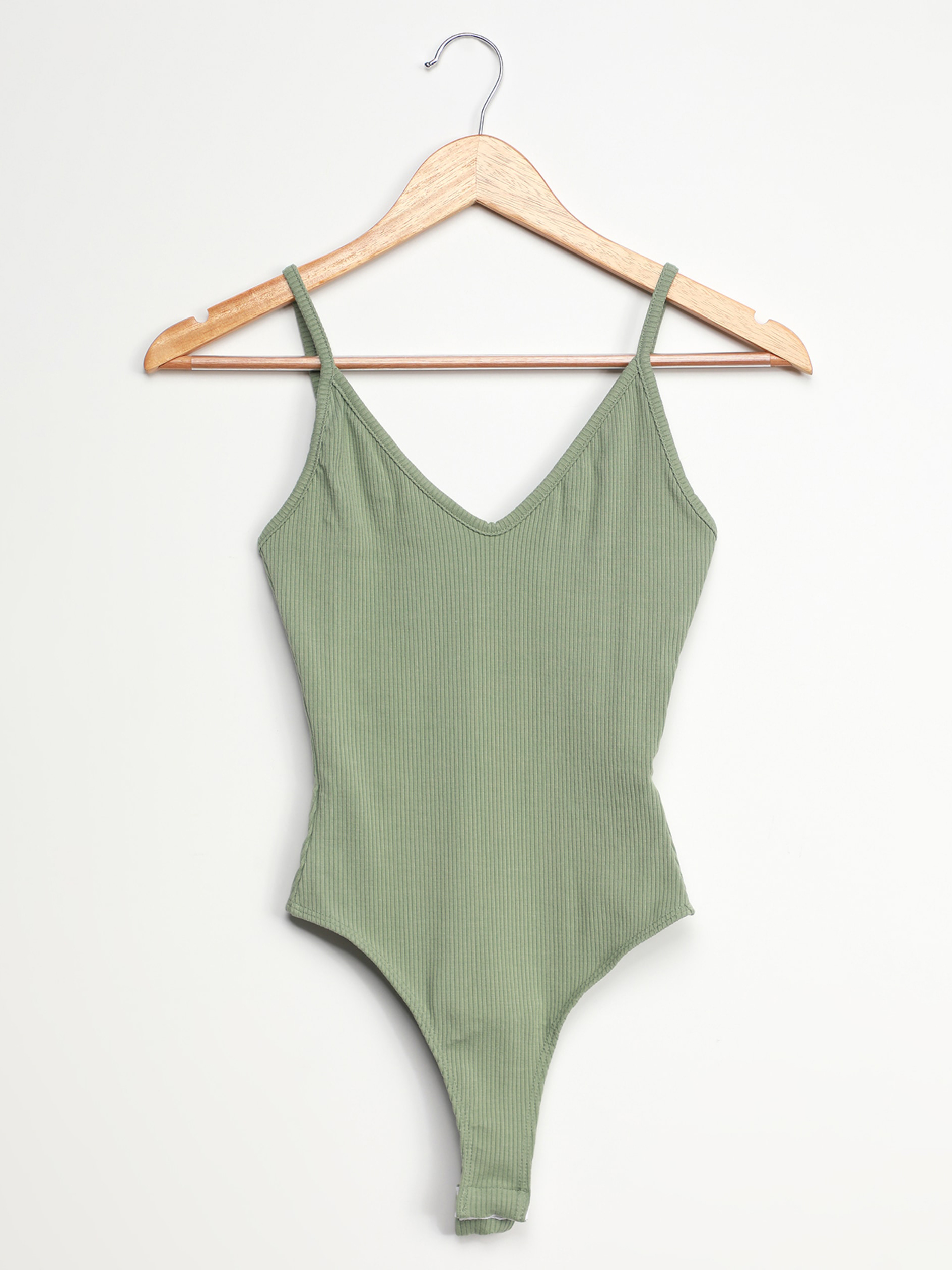 Rusty Rose Ribbed V-Neck Cami Bodysuit