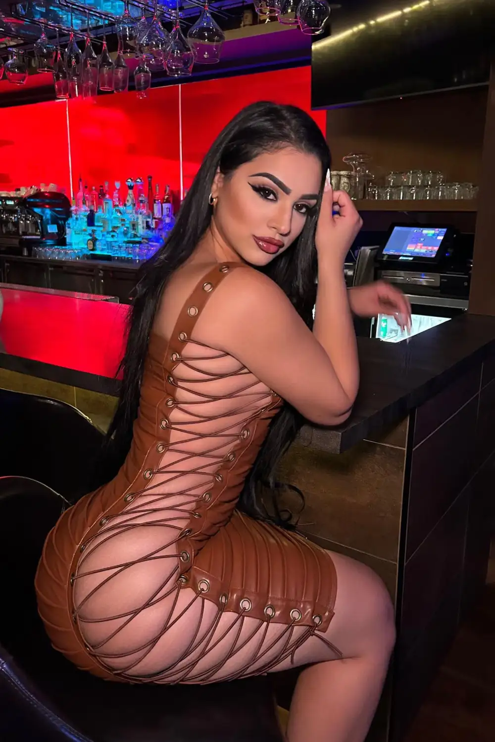 You Could Never Faux Leather Mini Dress - Brown